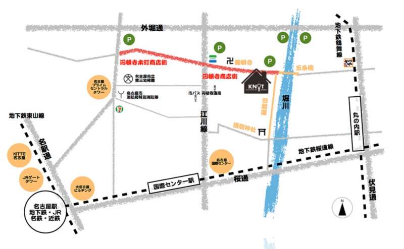 名古屋　名古屋駅　国際センター駅　丸の内駅　ボルダリング　クライミング　ボルダリングハウスノットのアクセス1